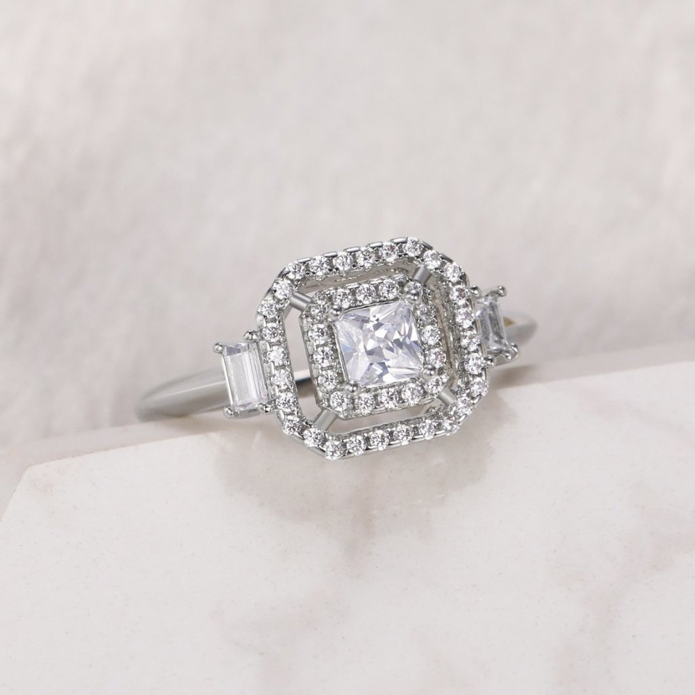 💍New Luxury Engagement Clear Diamond Square Noble Dainty Ring for Women, K782_7